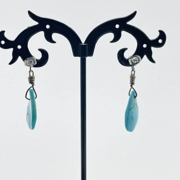 Turquoise Color Teardrop Dangle Earrings Silver Tone Ethnic Native Tribal SW - Picture 11 of 11